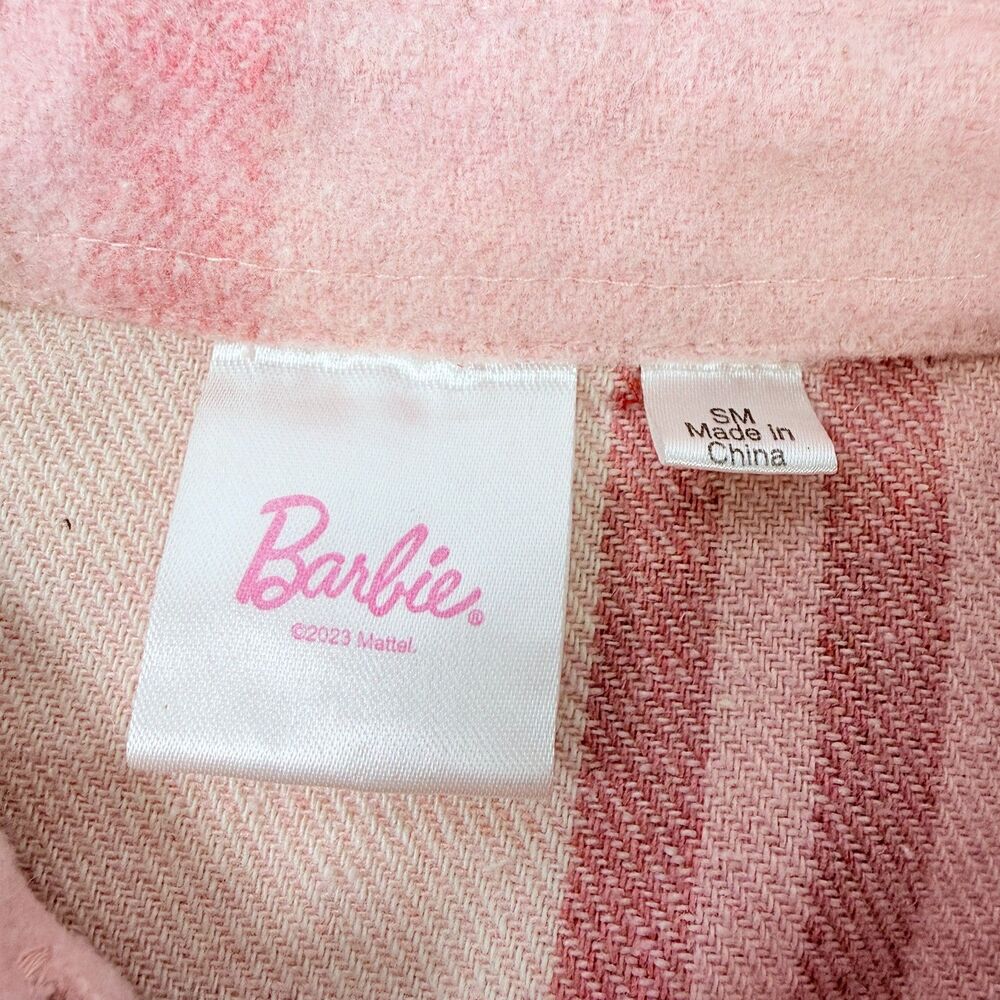 Barbiecore Shacket Pink Plaid Retro‎ Logo Oversized Flannel Barbie Small - Picture 2 of 11